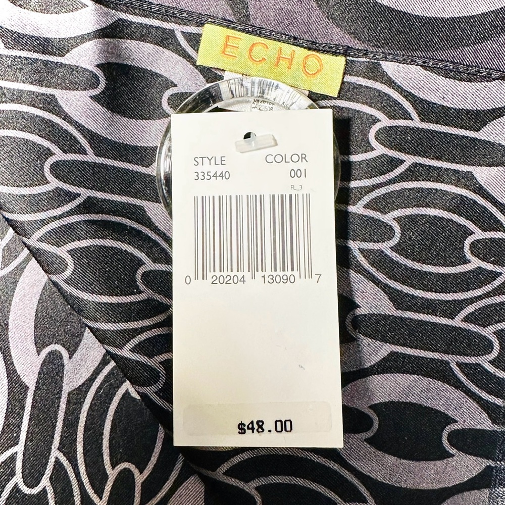 ECHO 100% SILK OBLONG SCARF—NEW With Tags—Double Print Shades of Charcoal Gray - Picture 3 of 9